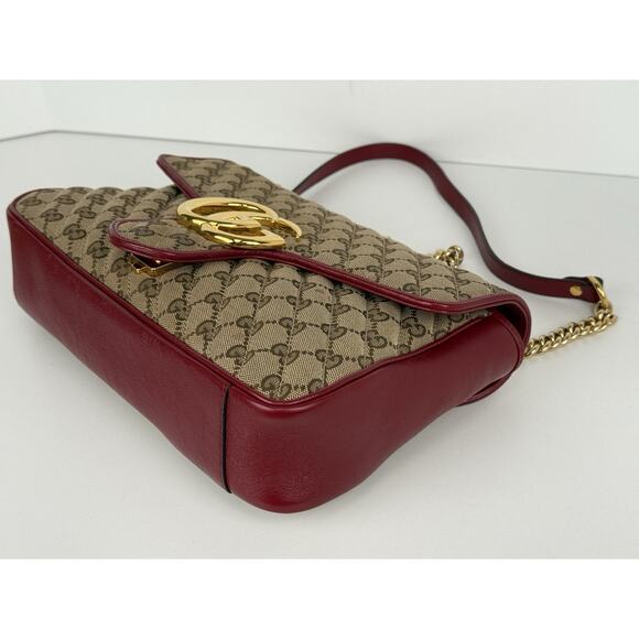 Gucci GG Marmont Monogram Matelassé Diagonal Shoulder Bag Beige and Red - Picture 8 of 16